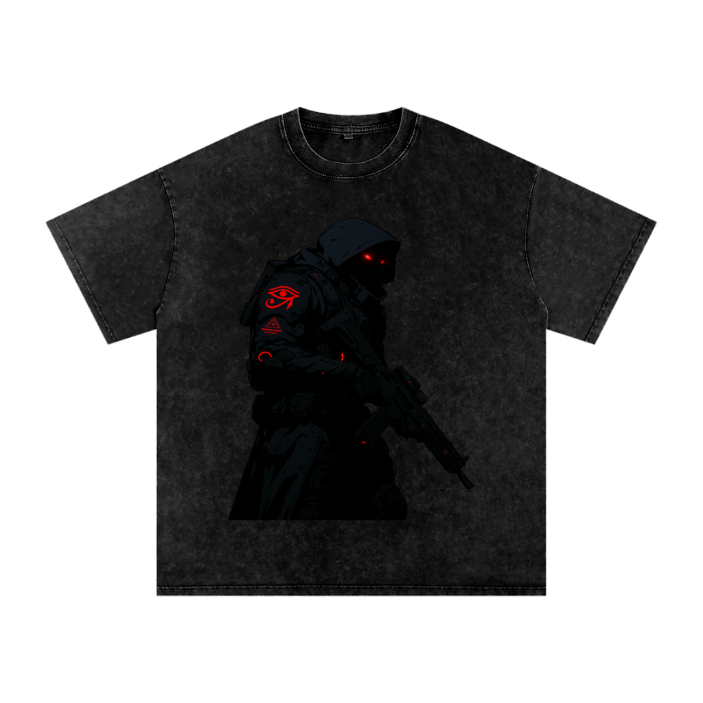 BLACK TEAM AGENTS GSU CYBERPUNK ERA 2. Snow Washed Oversized Cotton T-Shirt