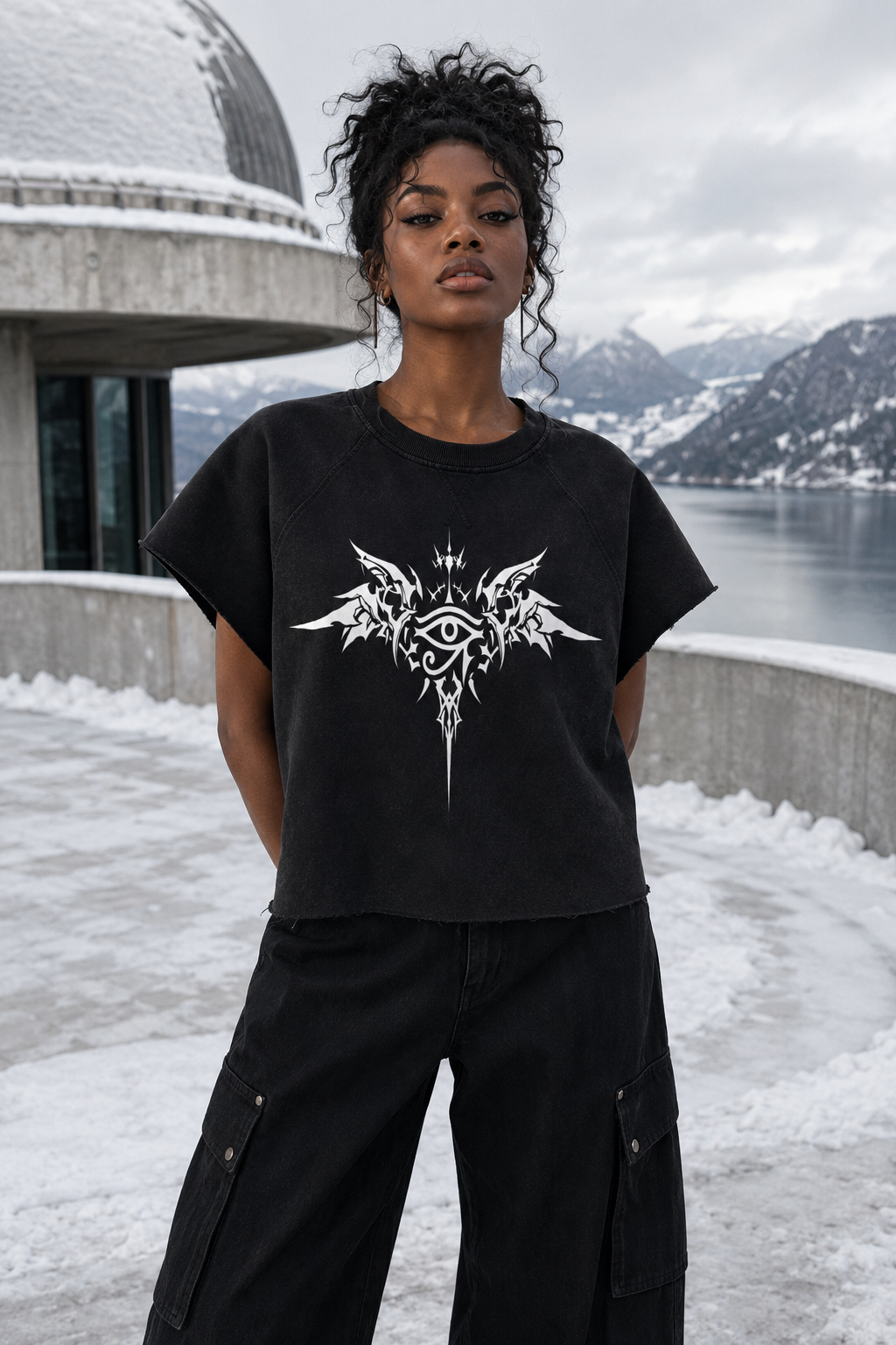 GRIM SHADOWS ERA 1- GOTHIC ANGEL - Unisex Vintage Wash Raw Edge Boxy T-Shirt