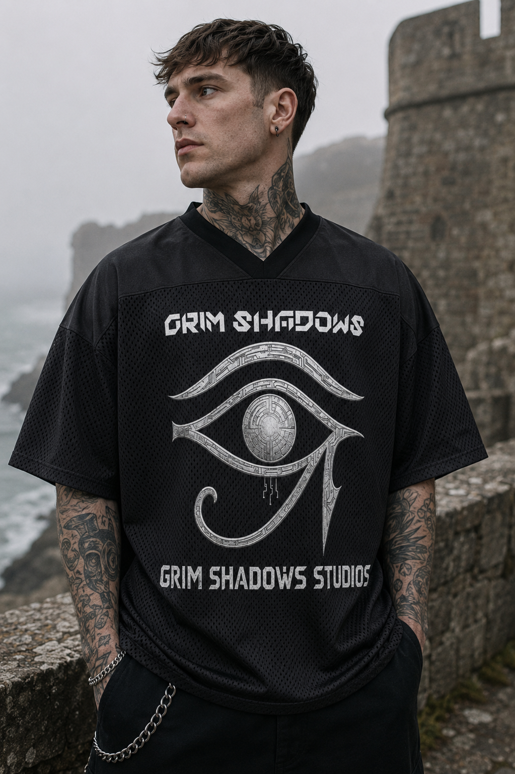 BLACK ARROW ERA 2 - THE GRIM EYE - Oversized Mesh V-Neck Soccer Jersey
