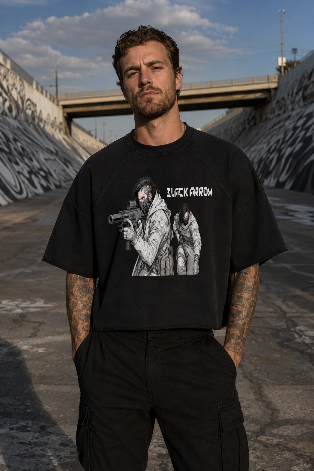 BLACK ARROW ERA 2 - ON THE HUNT - Unisex Vintage Wash Raw Edge Boxy T-Shirt