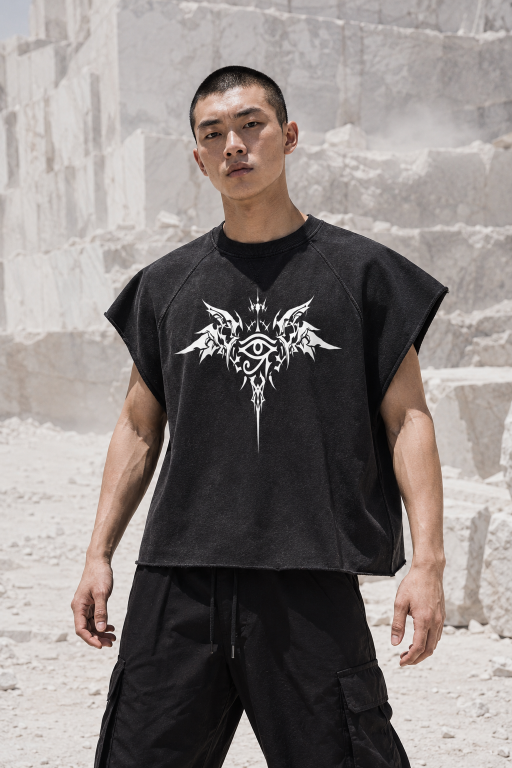 GRIM SHADOWS ERA 1- GOTHIC ANGEL - Unisex Vintage Wash Raw Edge Boxy T-Shirt