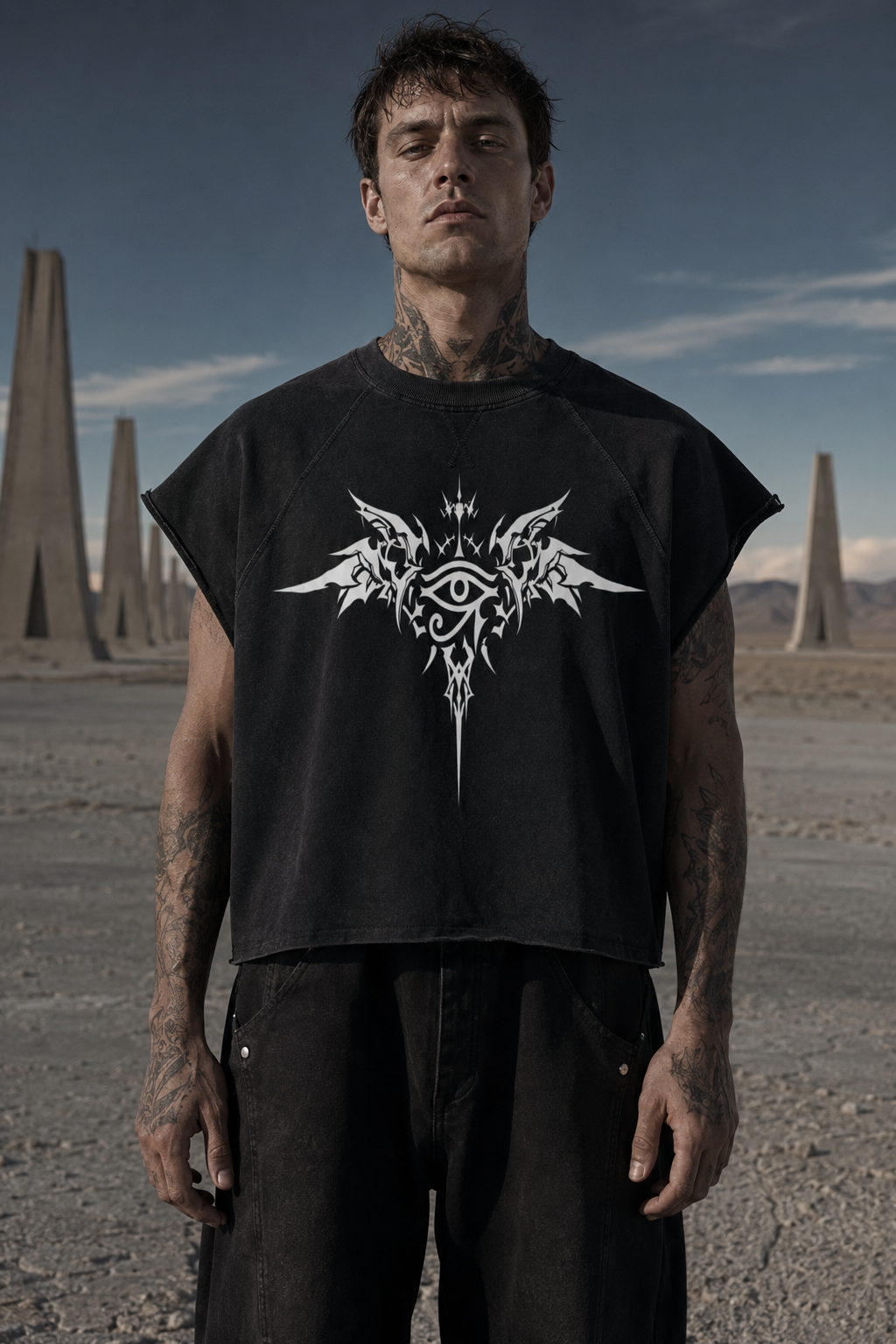 GRIM SHADOWS ERA 1- GOTHIC ANGEL - Unisex Vintage Wash Raw Edge Boxy T-Shirt