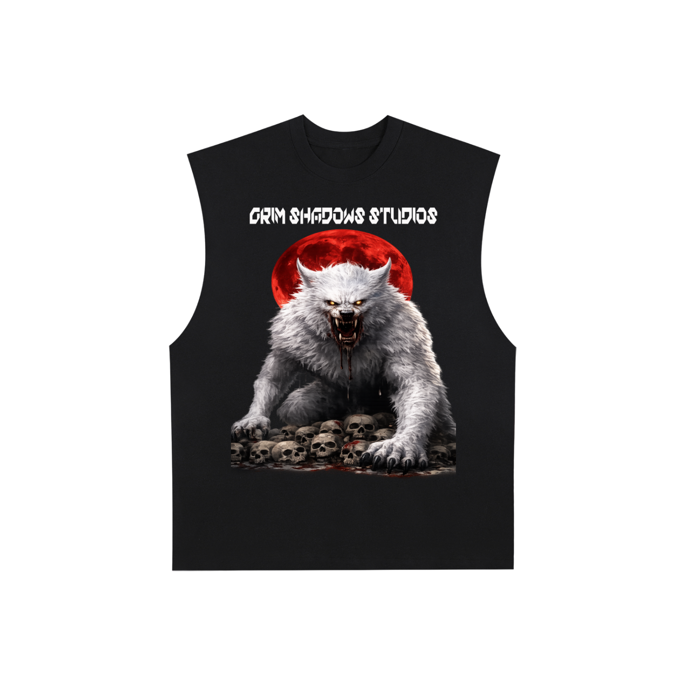 Raw Edge Cotton Tank Top- WHITE WOLF BLOOD MOON GSU ERA 1