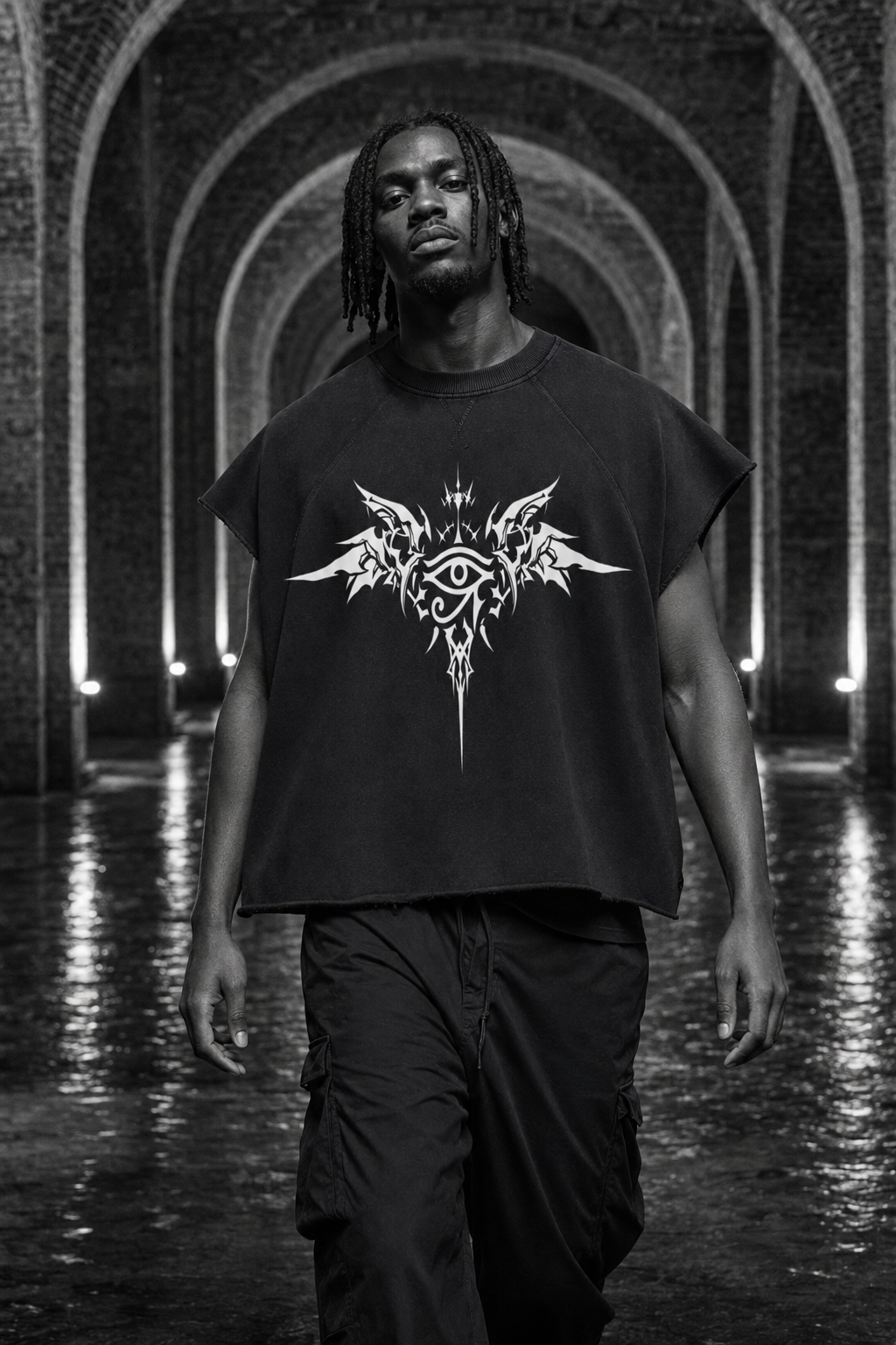 GRIM SHADOWS ERA 1- GOTHIC ANGEL - Unisex Vintage Wash Raw Edge Boxy T-Shirt