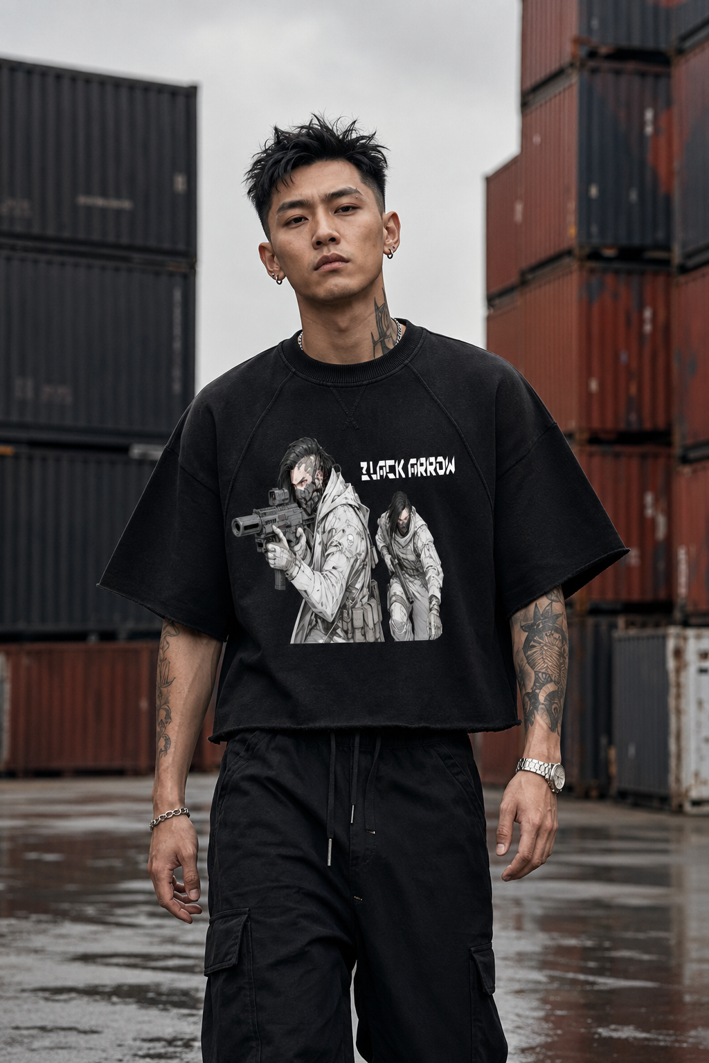BLACK ARROW ERA 2 - ON THE HUNT - Unisex Vintage Wash Raw Edge Boxy T-Shirt