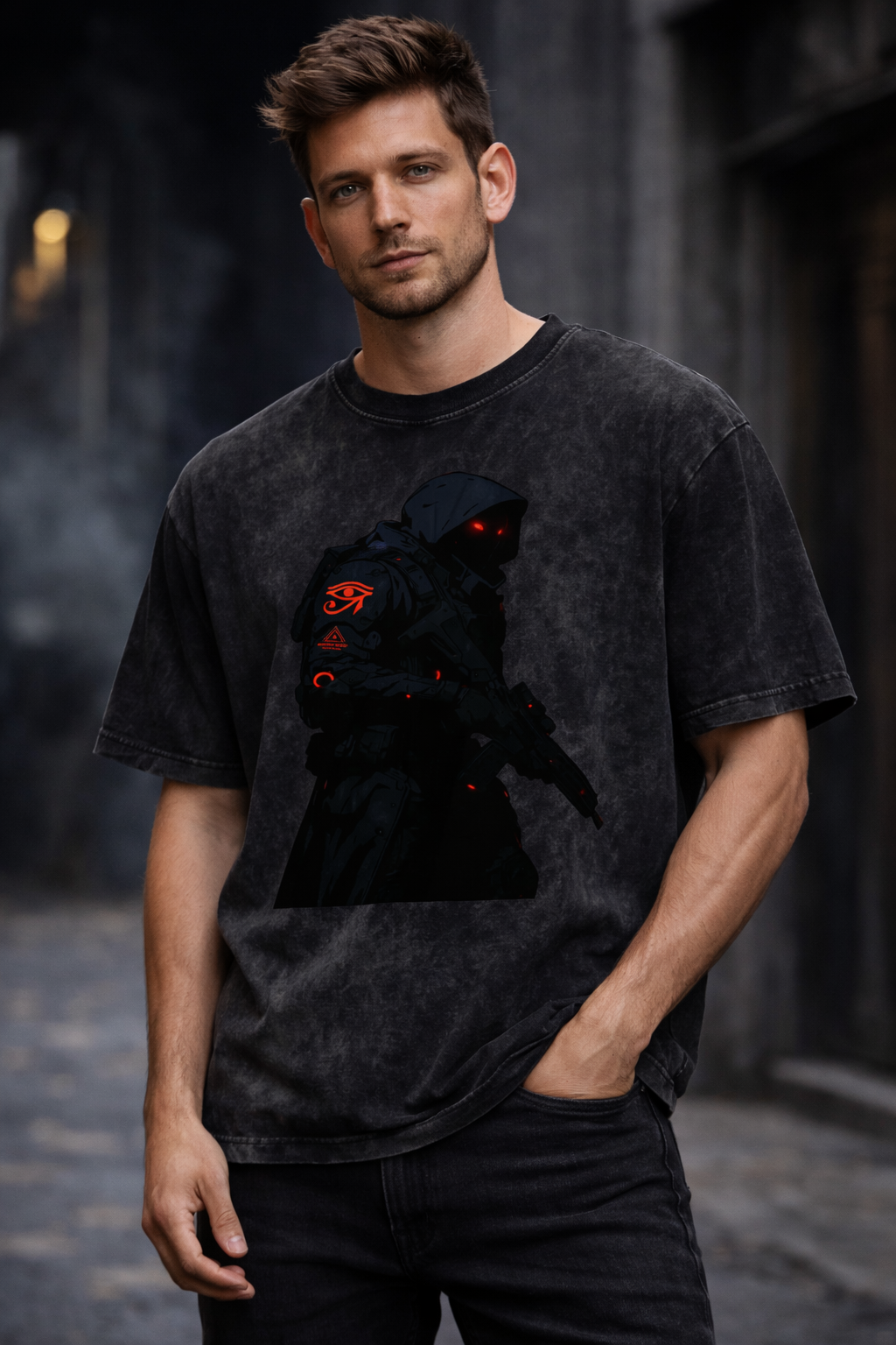 BLACK TEAM AGENTS GSU CYBERPUNK ERA 2. Snow Washed Oversized Cotton T-Shirt