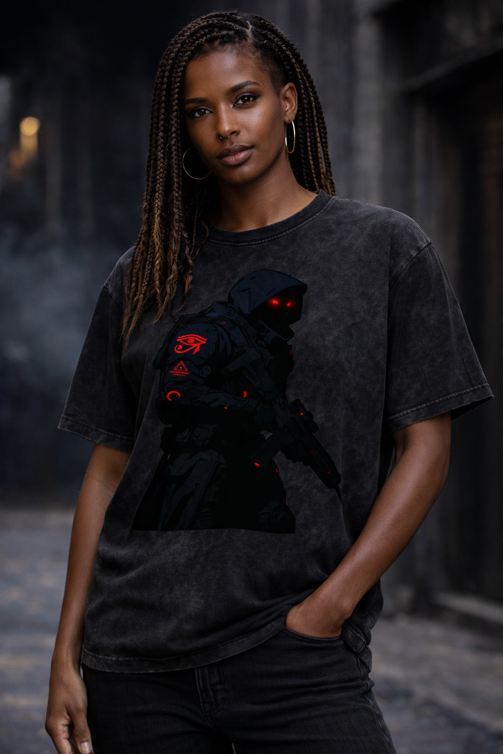 BLACK TEAM AGENTS GSU CYBERPUNK ERA 2. Snow Washed Oversized Cotton T-Shirt