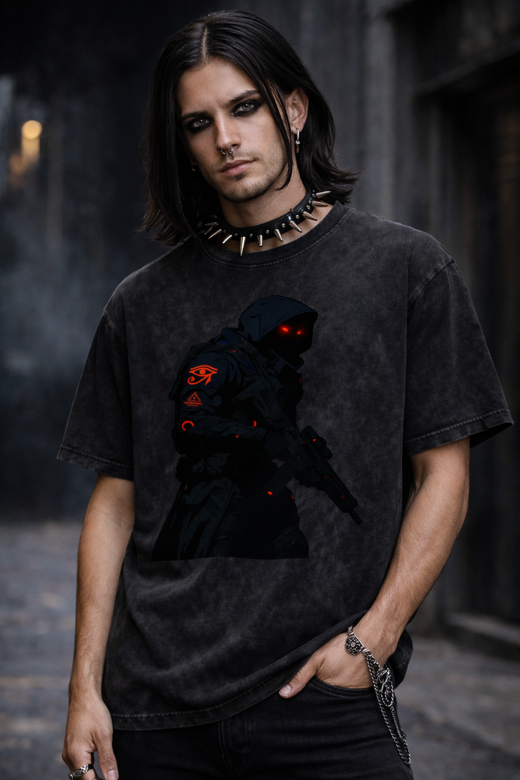 BLACK TEAM AGENTS GSU CYBERPUNK ERA 2. Snow Washed Oversized Cotton T-Shirt