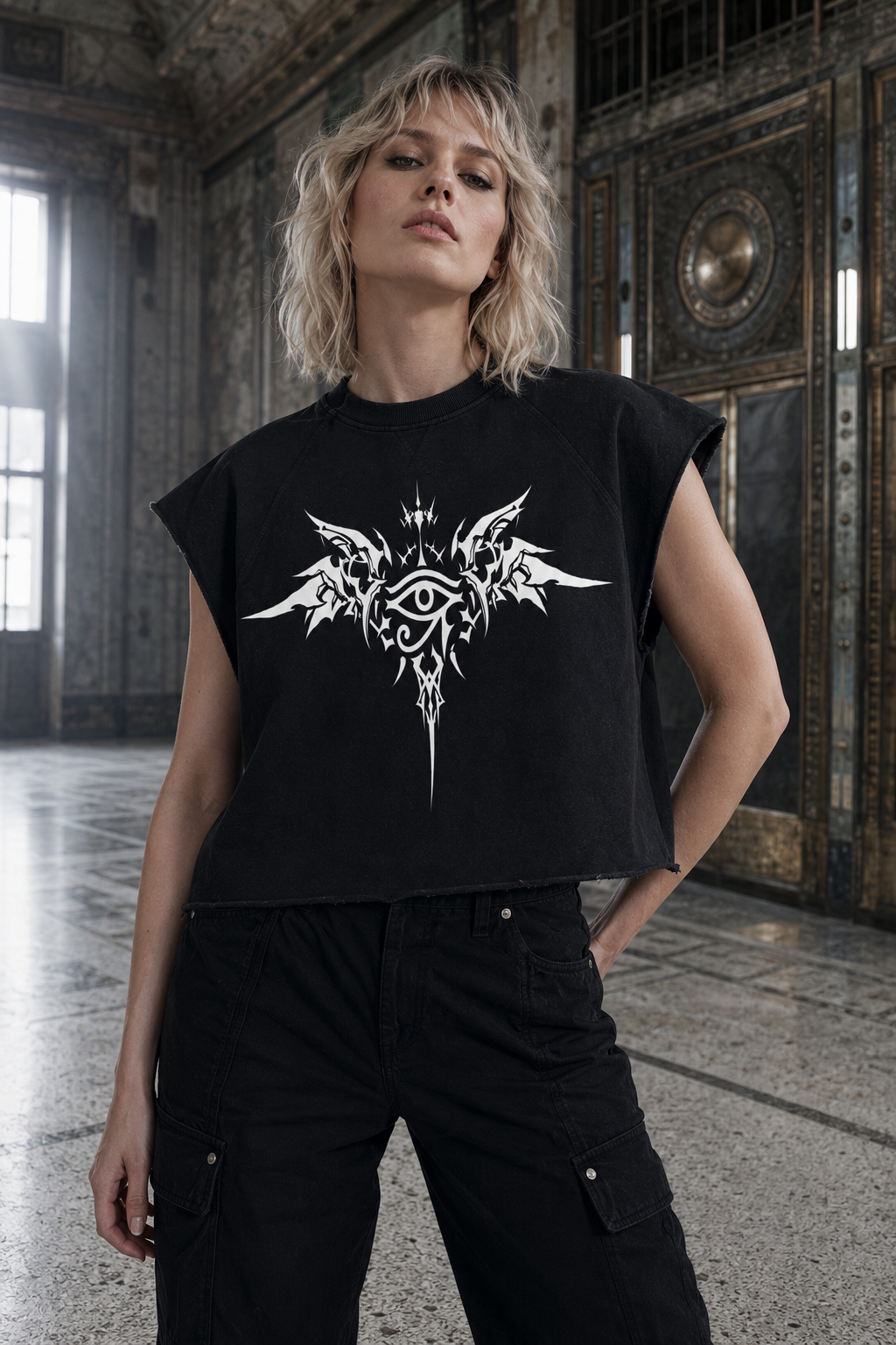 GRIM SHADOWS ERA 1- GOTHIC ANGEL - Unisex Vintage Wash Raw Edge Boxy T-Shirt