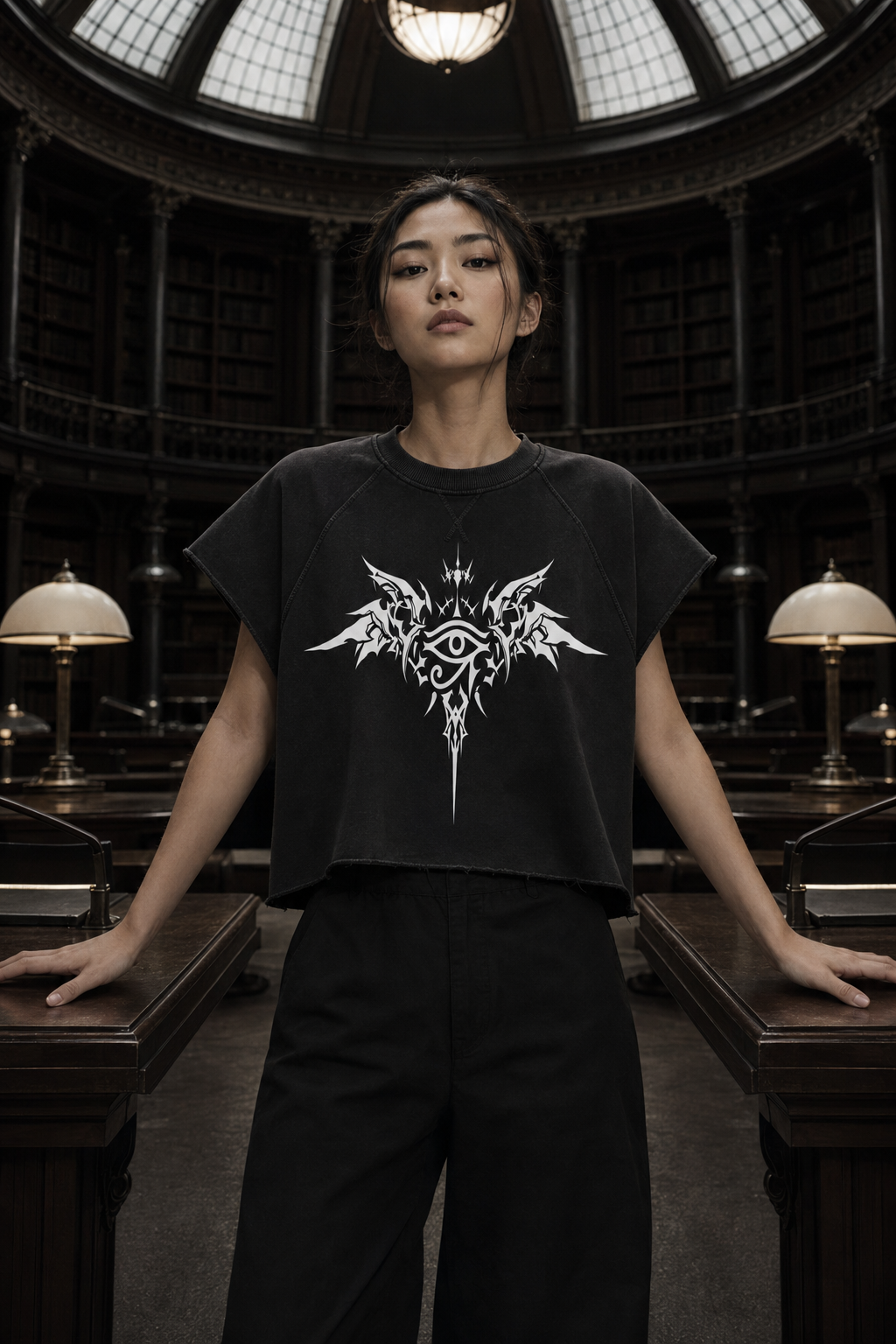 GRIM SHADOWS ERA 1- GOTHIC ANGEL - Unisex Vintage Wash Raw Edge Boxy T-Shirt