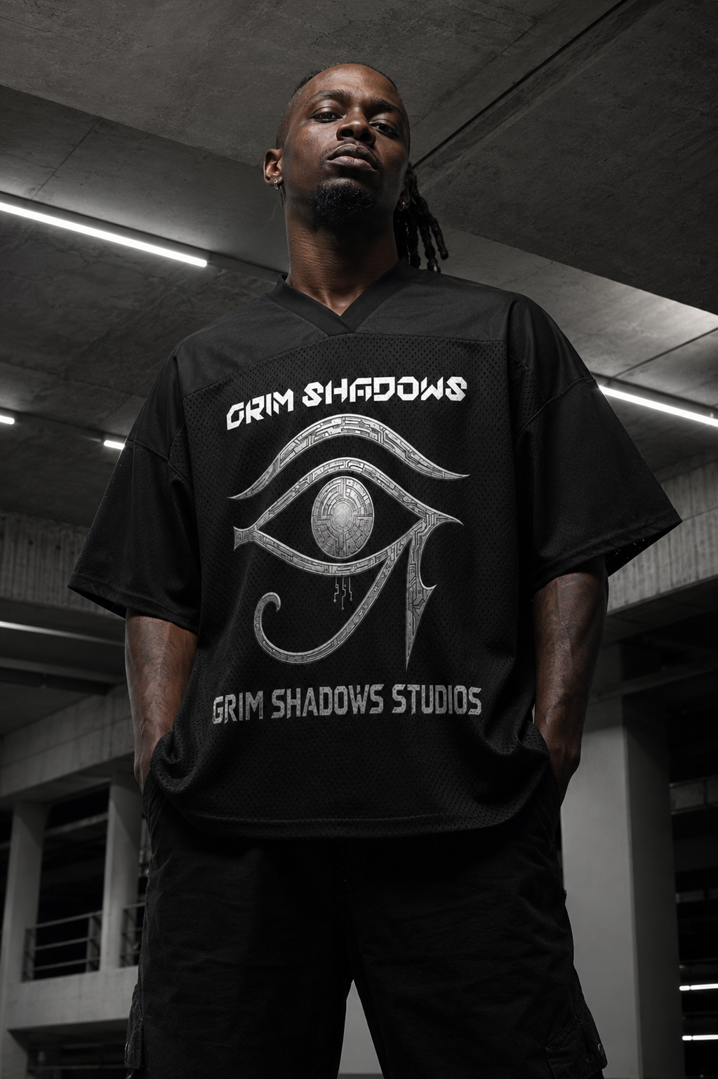 BLACK ARROW ERA 2 - THE GRIM EYE - Oversized Mesh V-Neck Soccer Jersey