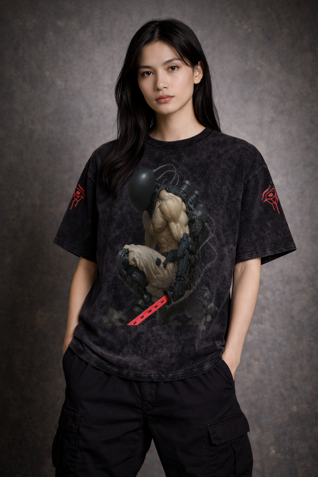 Snow Washed Oversized Cotton T-Shirt -DARK AGE RAIDER GSU DARK AGE OF THE FUTURE ERA 3.
