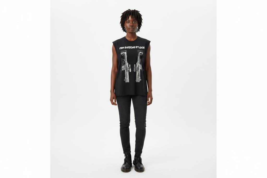 Black female wearing AMRS 4 tank top