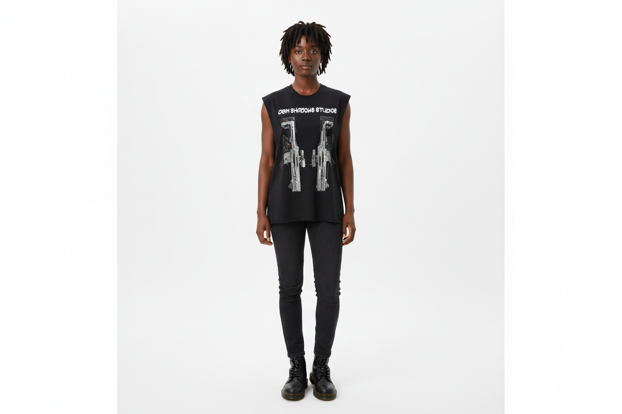 Black female wearing AMRS 4 tank top