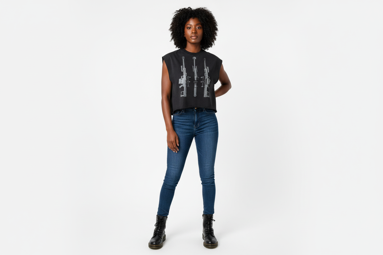 Black female wearing BLACK ARROW ARMS tank top