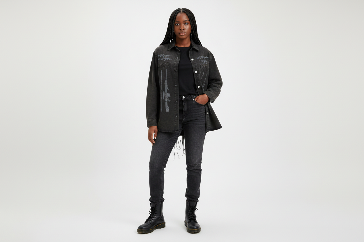 Black female wearing ONI ARMS jacket