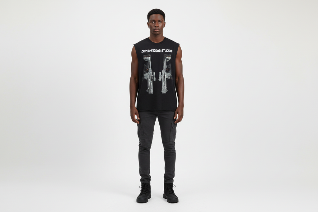 Black male wearing AMRS 4 tank top