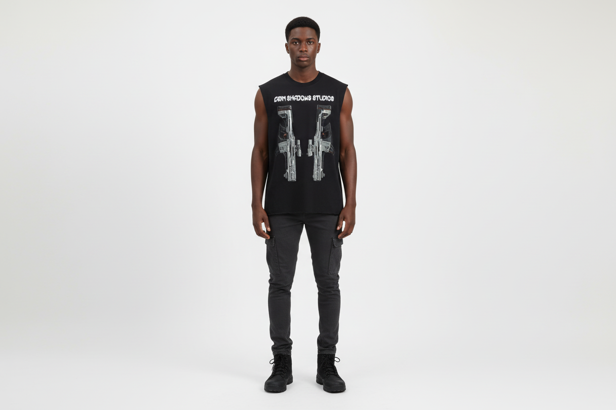 Black male wearing AMRS 4 tank top