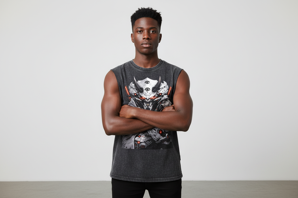 Black male wearing HOUSE DRAGON tank top