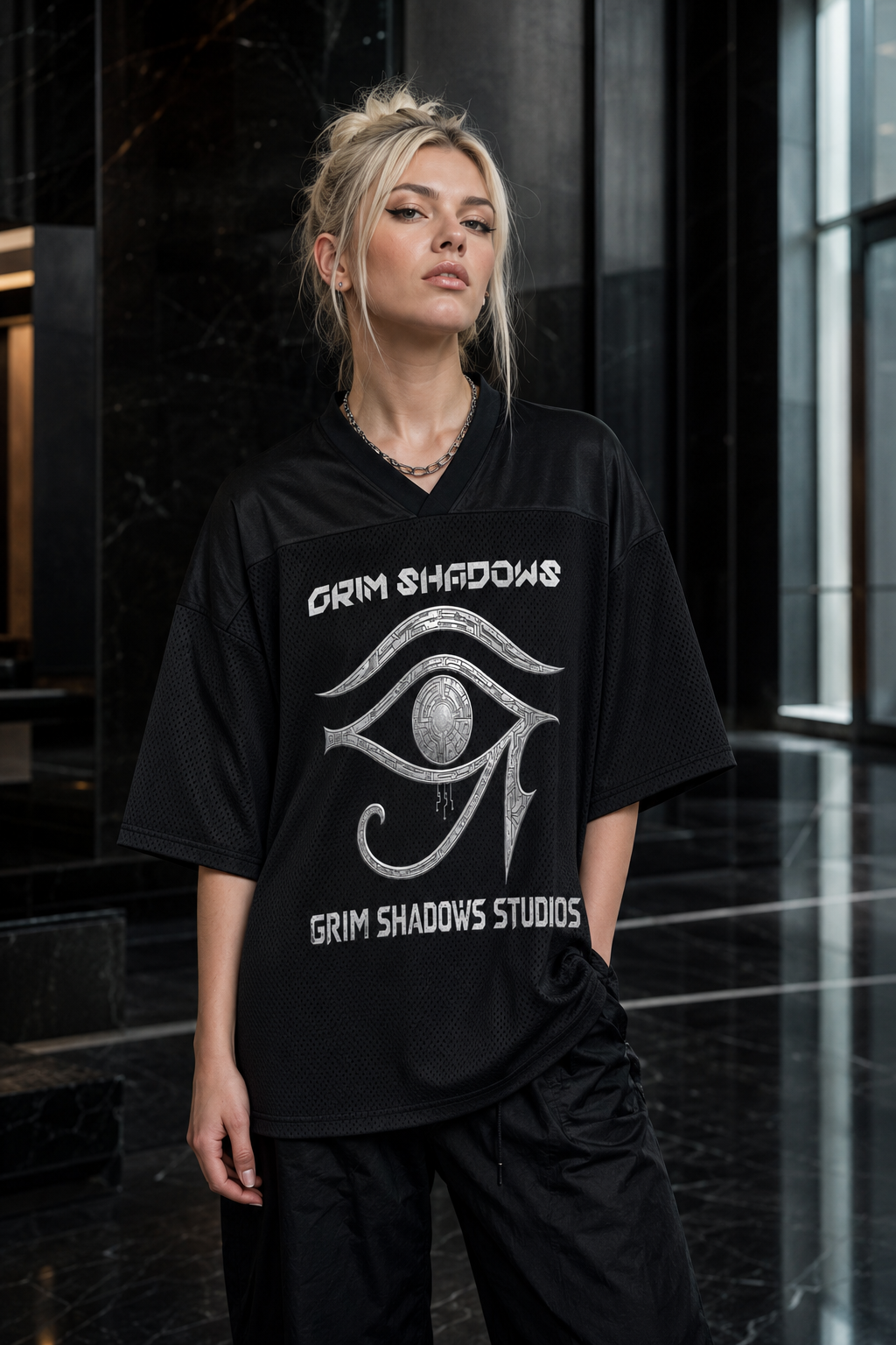 BLACK ARROW ERA 2 - THE GRIM EYE - Oversized Mesh V-Neck Soccer Jersey