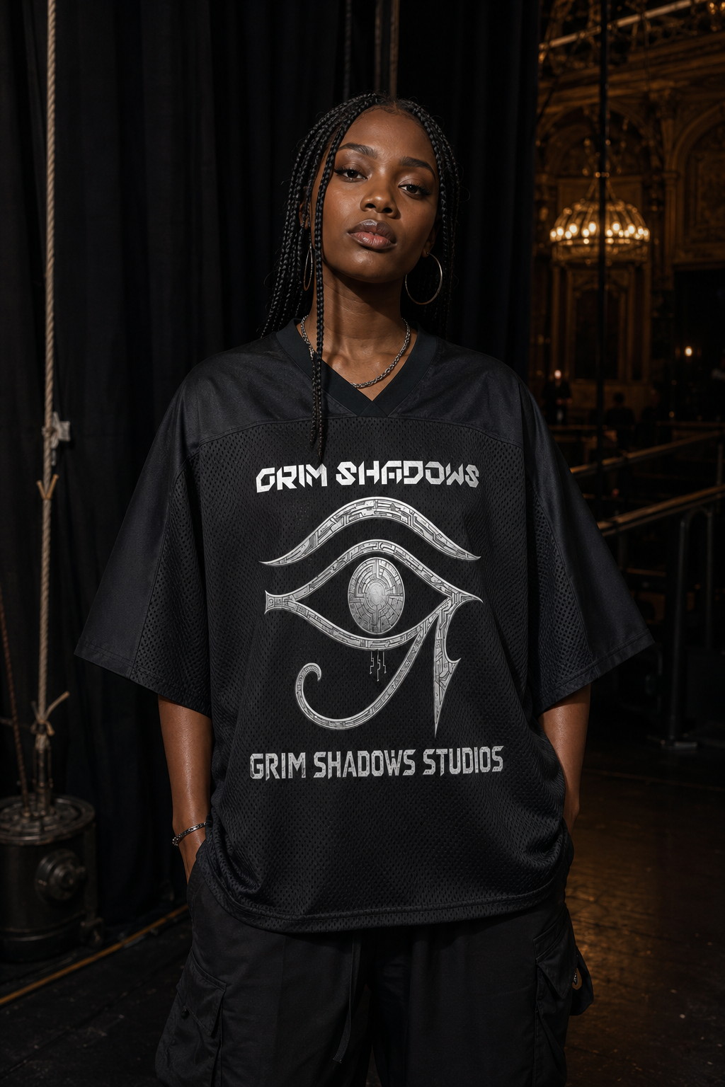 BLACK ARROW ERA 2 - THE GRIM EYE - Oversized Mesh V-Neck Soccer Jersey