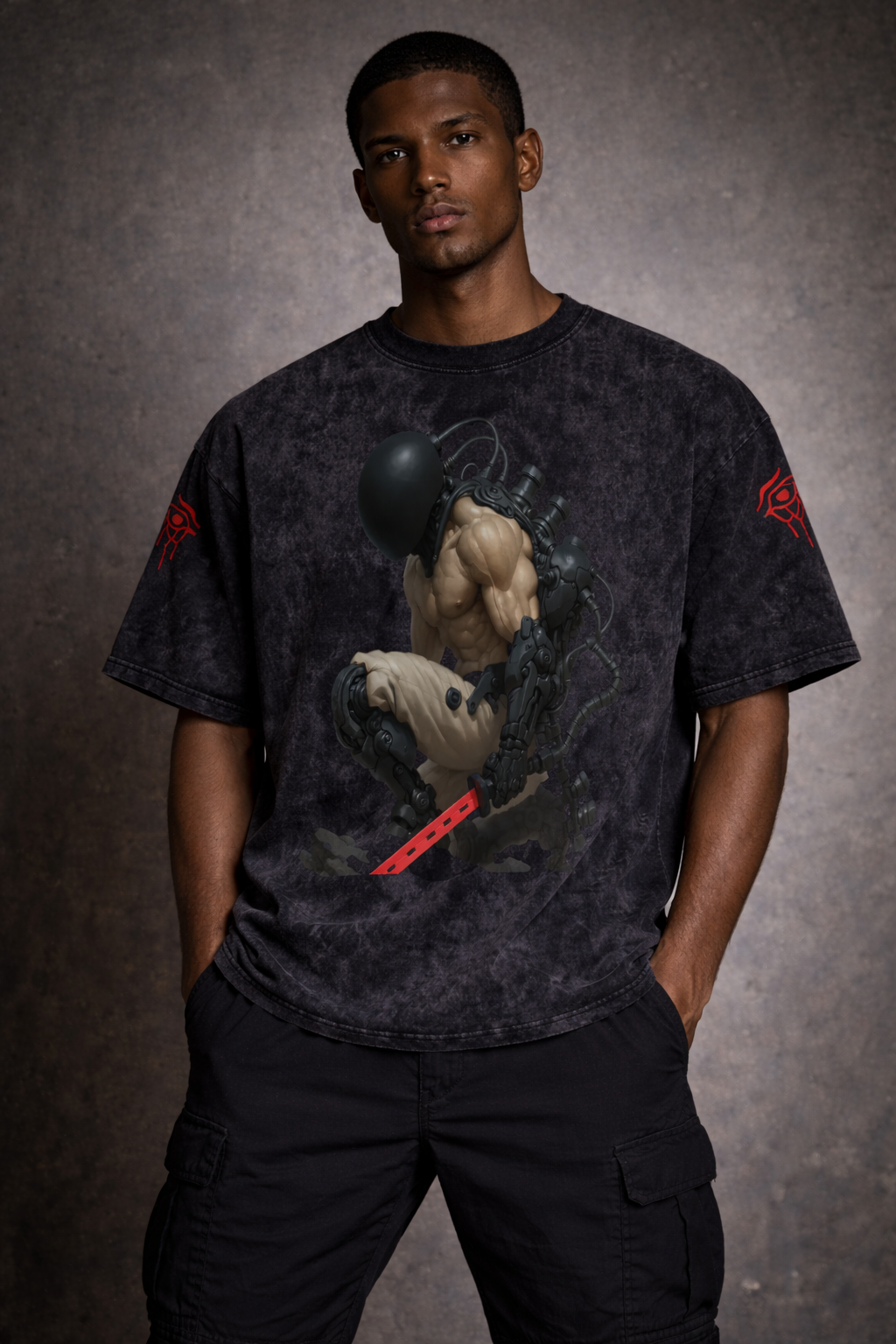 Snow Washed Oversized Cotton T-Shirt -DARK AGE RAIDER GSU DARK AGE OF THE FUTURE ERA 3.