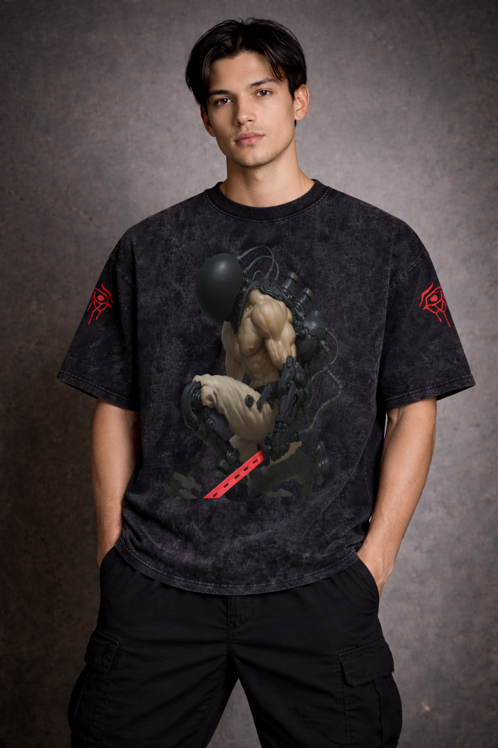 Snow Washed Oversized Cotton T-Shirt -DARK AGE RAIDER GSU DARK AGE OF THE FUTURE ERA 3.