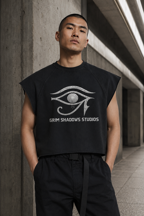 BLACK ARROW ERA 2 - THE GRIM EYE - Unisex Vintage Wash Raw Edge Boxy T-Shirt
