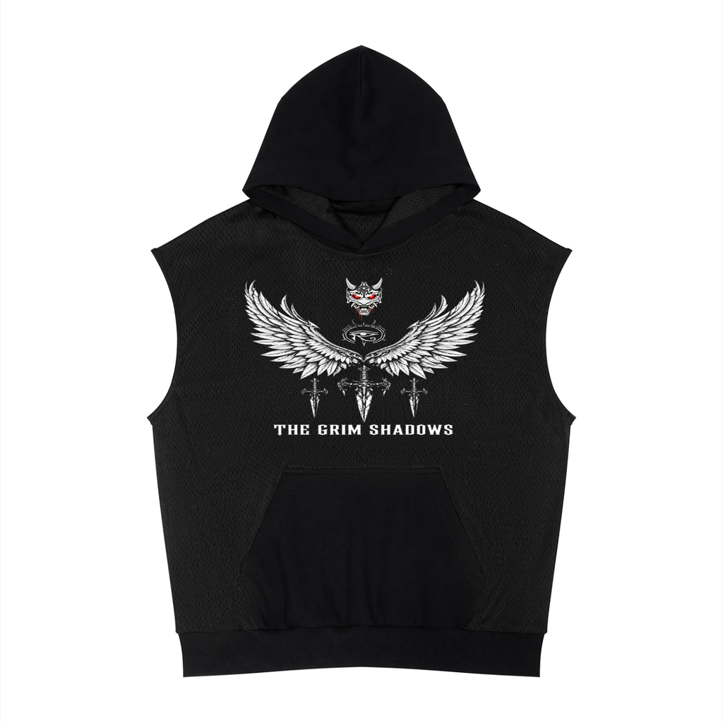 GRIM SHADOWS ERA 1- WINGS OF THE SHADOW - Unisex Panel Mesh Sleeveless Hoodie
