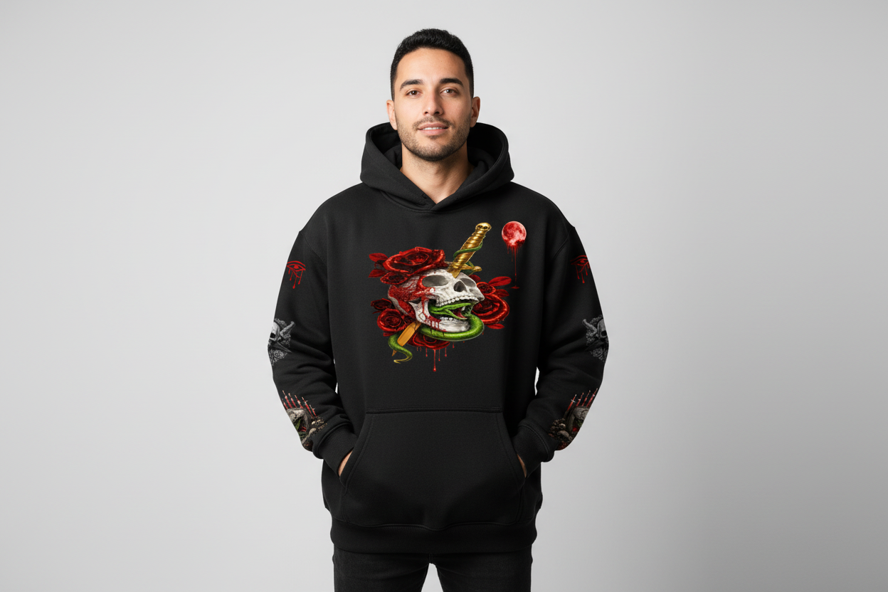 Hispanic male wearing hoodie