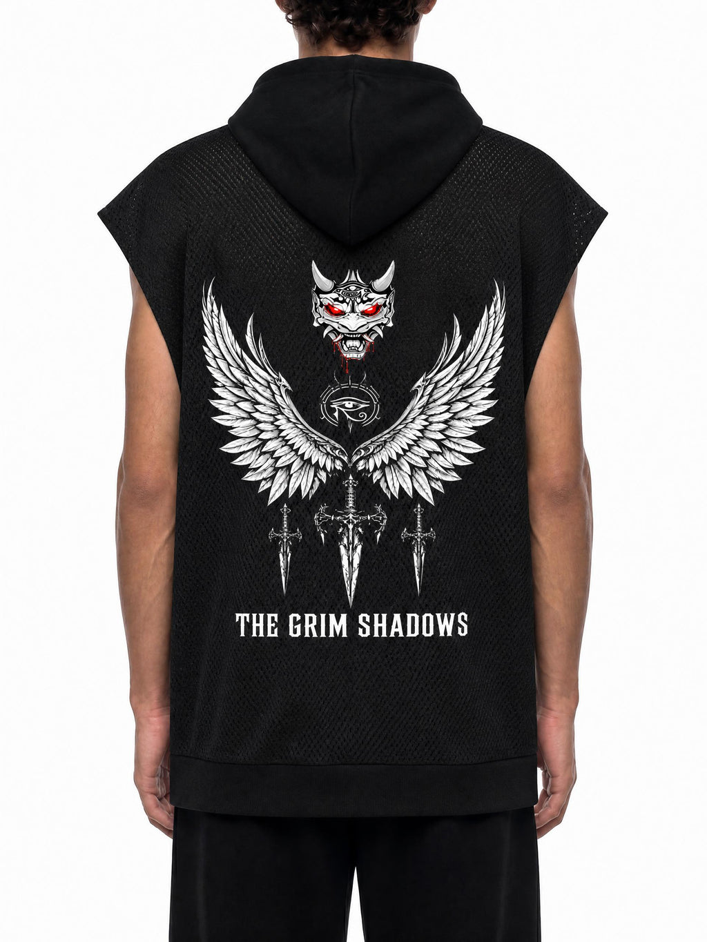 GRIM SHADOWS ERA 1- WINGS OF THE SHADOW - Unisex Panel Mesh Sleeveless Hoodie