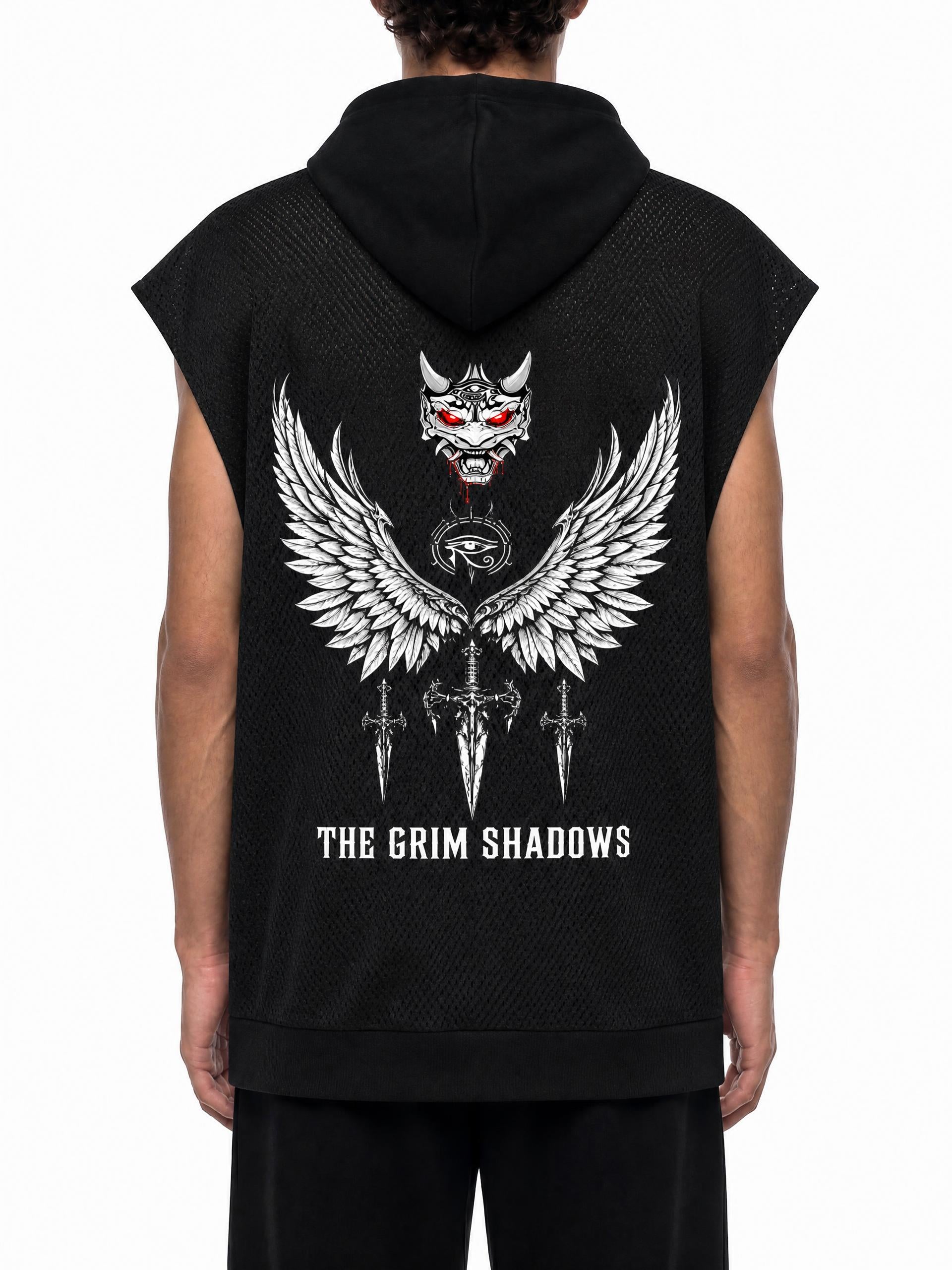 GRIM SHADOWS ERA 1- WINGS OF THE SHADOW - Unisex Panel Mesh Sleeveless Hoodie