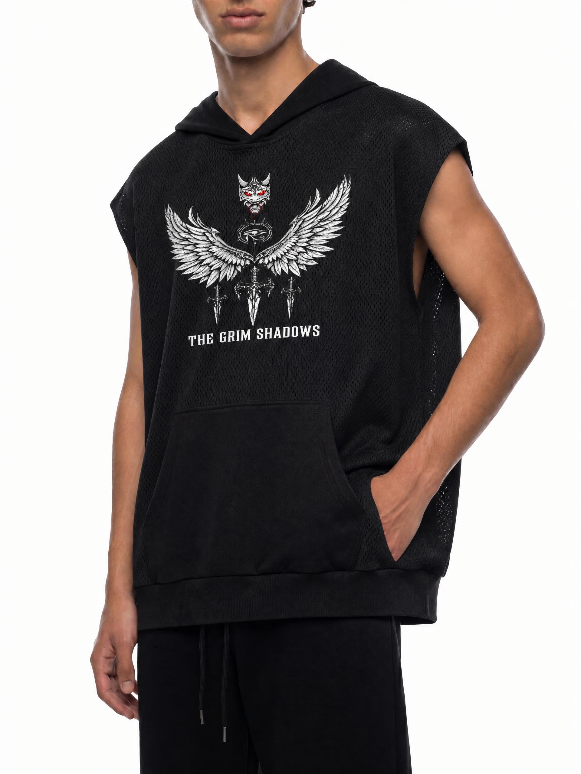 GRIM SHADOWS ERA 1- WINGS OF THE SHADOW - Unisex Panel Mesh Sleeveless Hoodie
