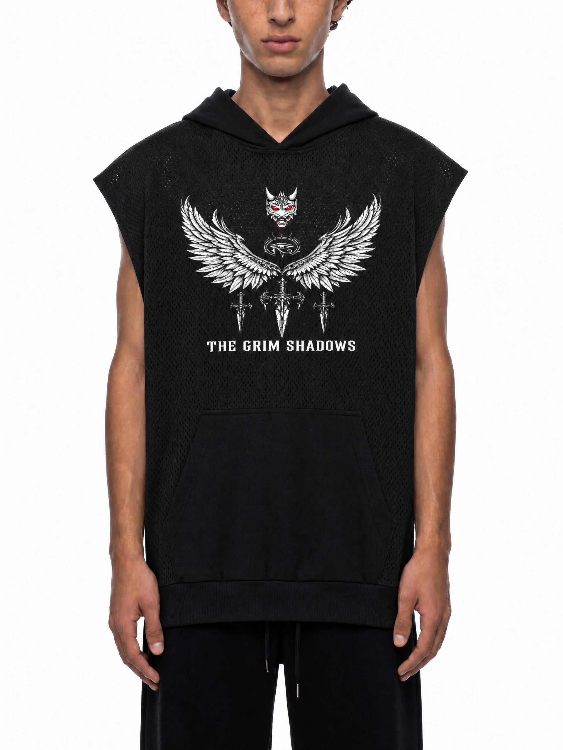GRIM SHADOWS ERA 1- WINGS OF THE SHADOW - Unisex Panel Mesh Sleeveless Hoodie