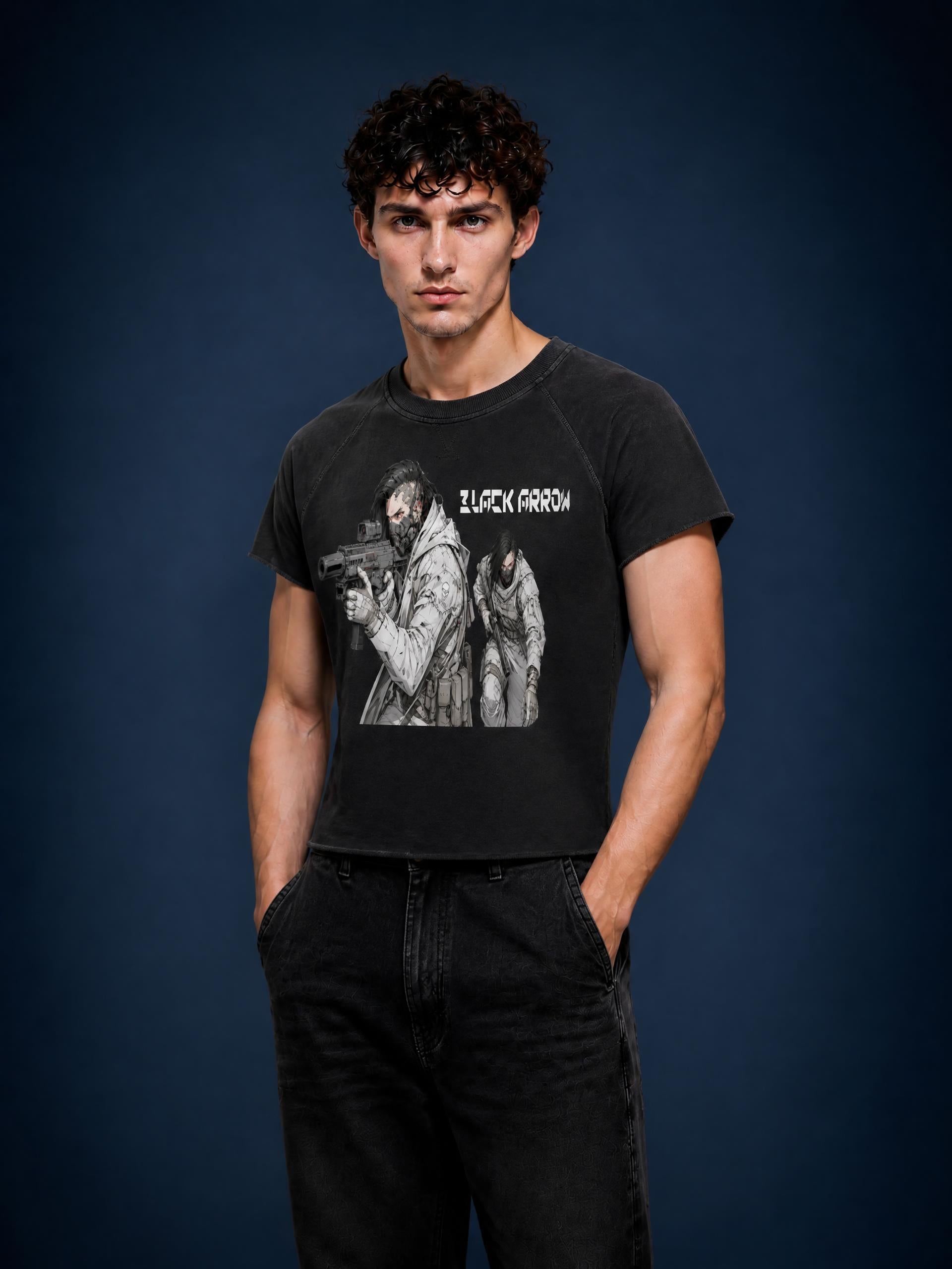 BLACK ARROW ERA 2 - ON THE HUNT - Unisex Vintage Wash Raw Edge Boxy T-Shirt