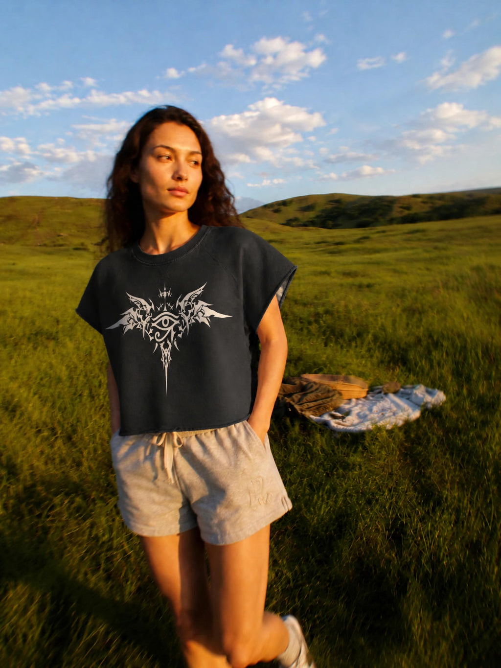 GRIM SHADOWS ERA 1- GOTHIC ANGEL - Unisex Vintage Wash Raw Edge Boxy T-Shirt