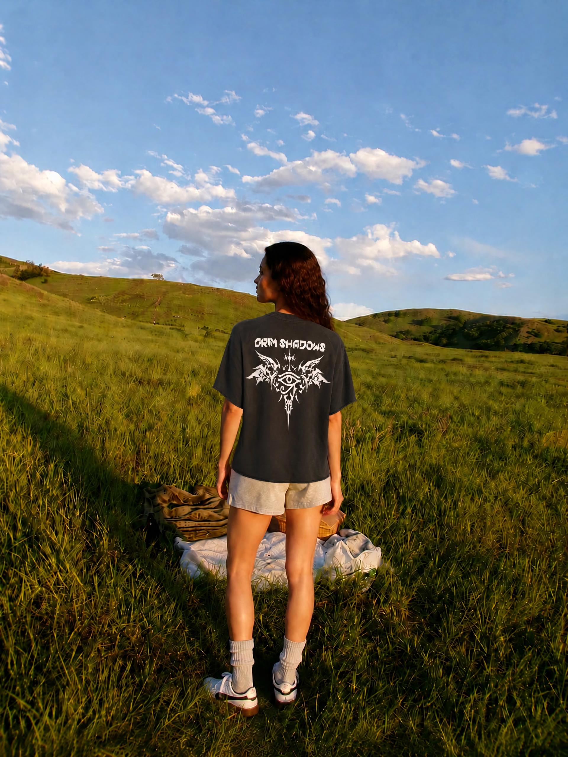GRIM SHADOWS ERA 1- GOTHIC ANGEL - Unisex Vintage Wash Raw Edge Boxy T-Shirt