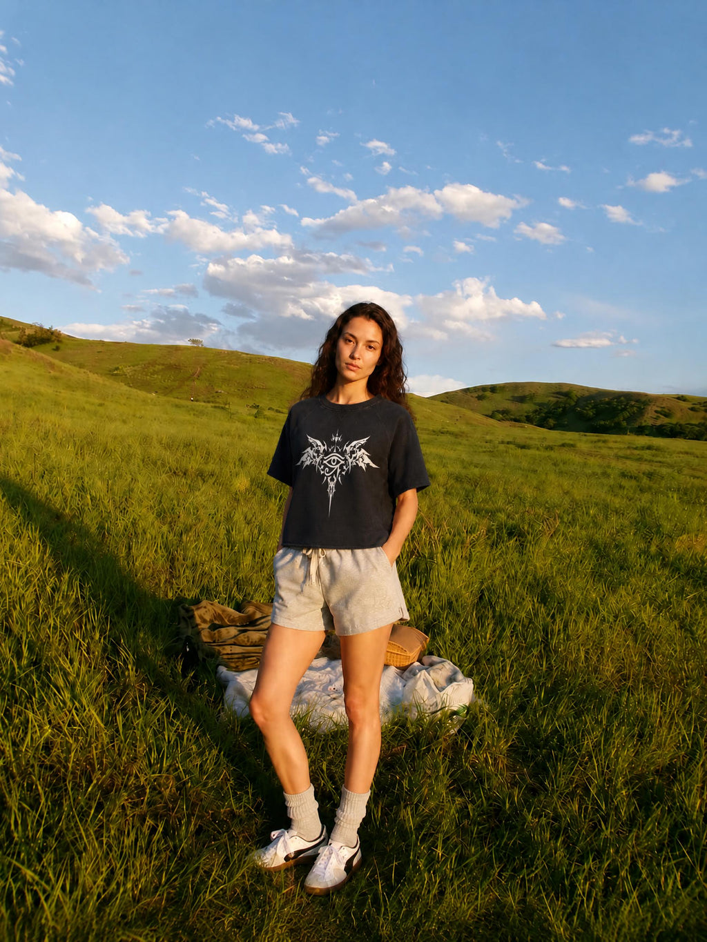 GRIM SHADOWS ERA 1- GOTHIC ANGEL - Unisex Vintage Wash Raw Edge Boxy T-Shirt