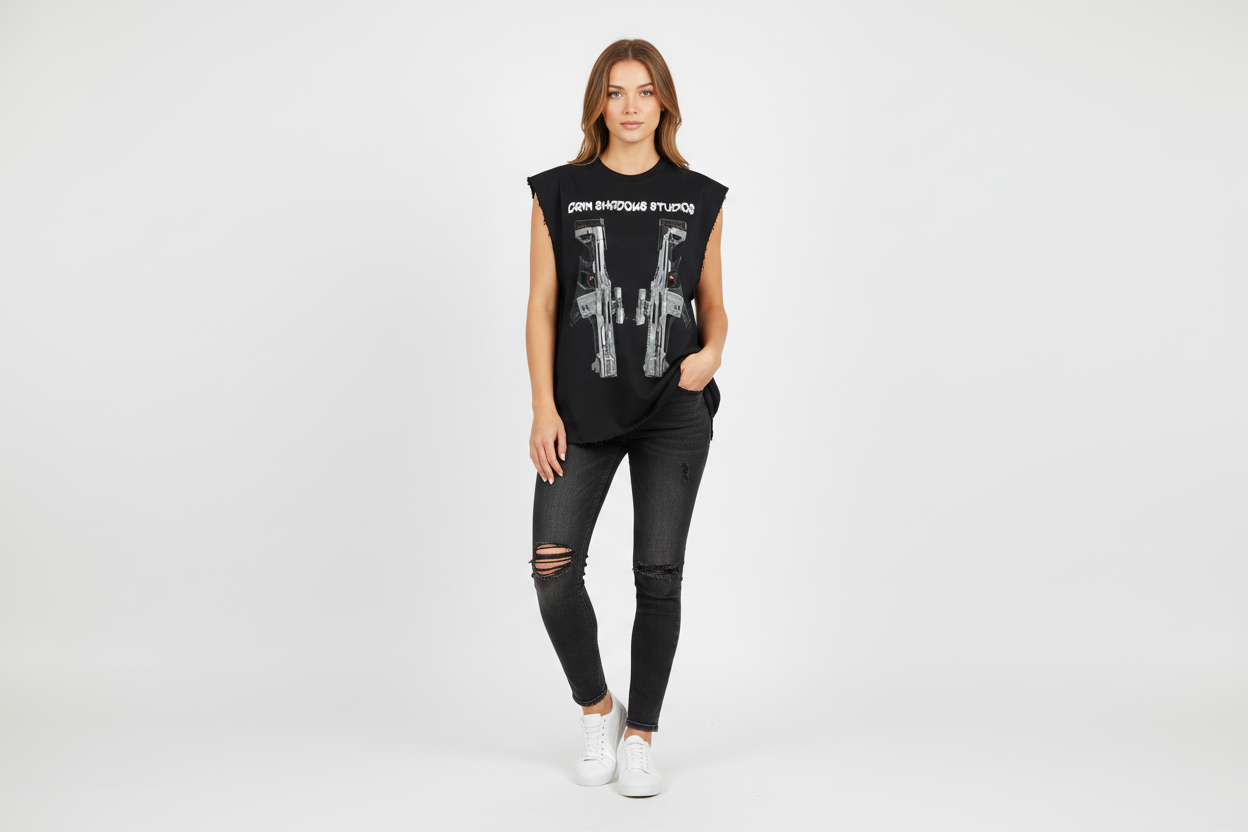 White female wearing AMRS 4 tank top