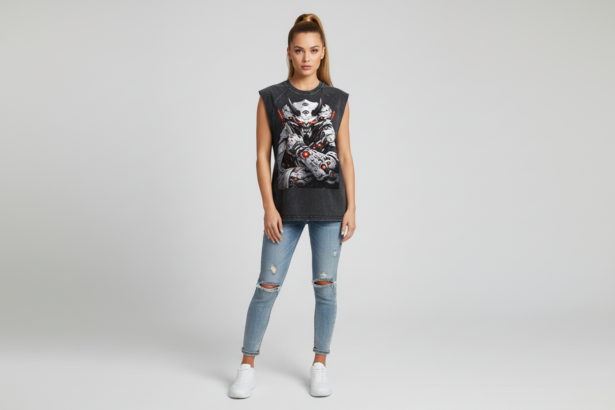 White female wearing HOUSE DRAGON tank top