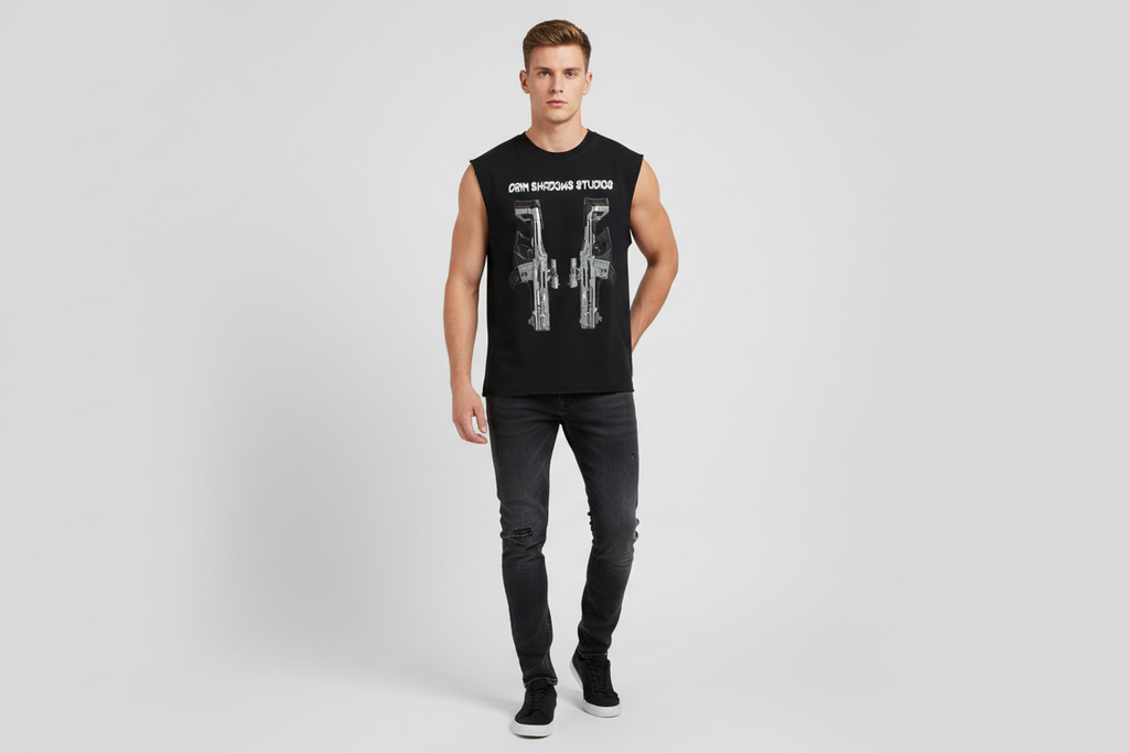 White male wearing AMRS 4 tank top